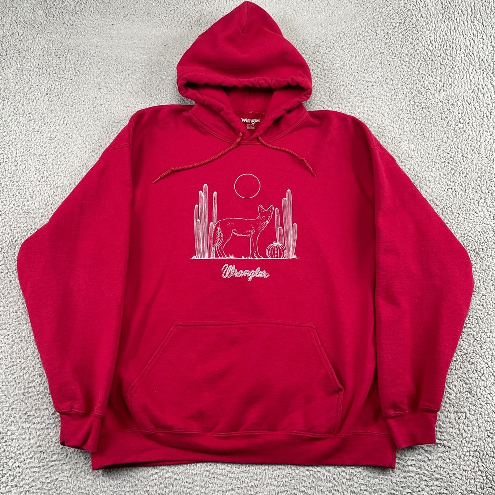 Wrangler Hoodie Mens XL Red Coyote Desert Graphic Pullover Western Sweatshirt